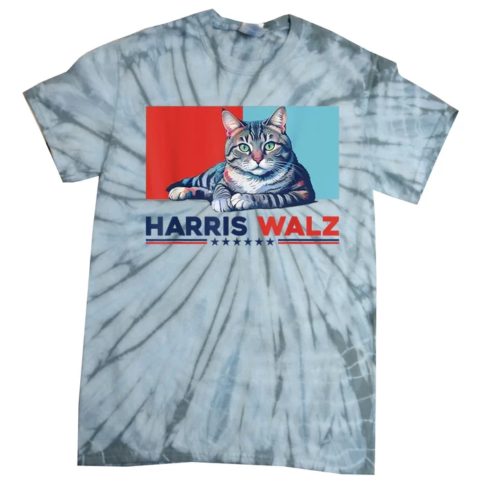 Harris Walz 2024 Funny Cat Election Kamala Harris Tie-Dye T-Shirt