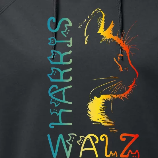 Harris Waltz 2024 Kamala Walz Cat Lettering Positive Funny Performance Fleece Hoodie