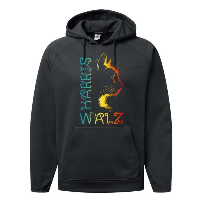 Harris Waltz 2024 Kamala Walz Cat Lettering Positive Funny Performance Fleece Hoodie