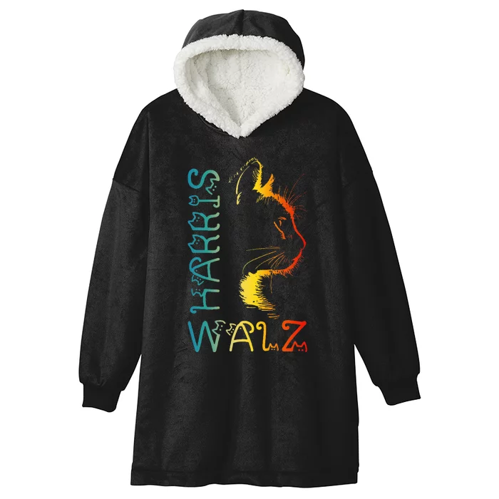 Harris Waltz 2024 Kamala Walz Cat Lettering Positive Funny Hooded Wearable Blanket