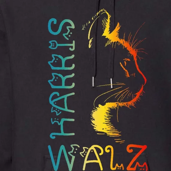 Harris Waltz 2024 Kamala Walz Cat Lettering Positive Funny Premium Hoodie