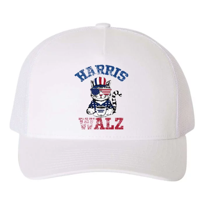 Harris Waltz 2024 Election Cat Kamala Harris Coffee Tim Walz Yupoong Adult 5-Panel Trucker Hat