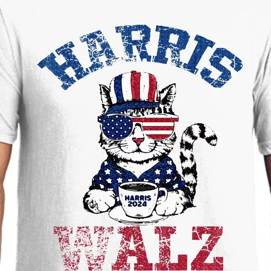 Harris Waltz 2024 Election Cat Kamala Harris Coffee Tim Walz Pajama Set