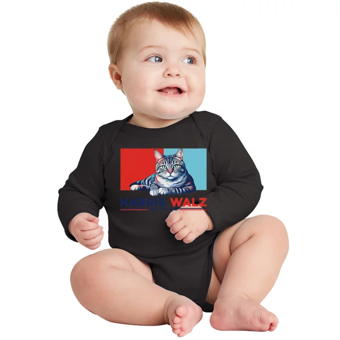 Harris Walz 2024 Funny Cat Election Kamala Harris Gift Baby Long Sleeve Bodysuit