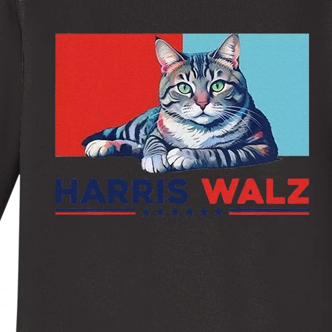 Harris Walz 2024 Funny Cat Election Kamala Harris Gift Baby Long Sleeve Bodysuit