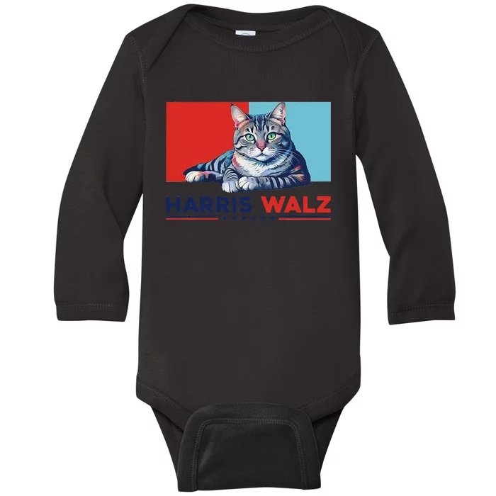 Harris Walz 2024 Funny Cat Election Kamala Harris Gift Baby Long Sleeve Bodysuit