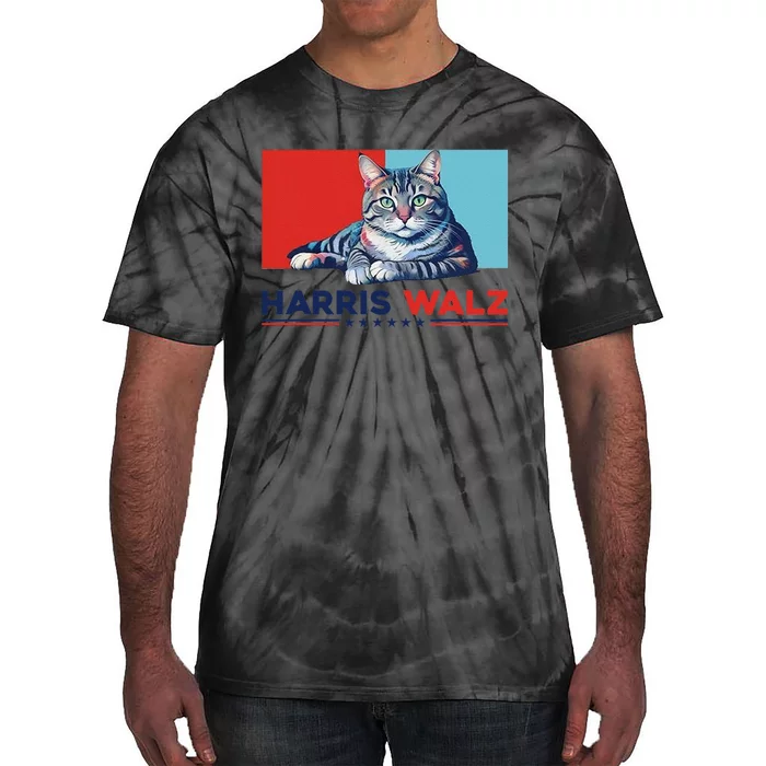 Harris Walz 2024 Funny Cat Election Kamala Harris Gift Tie-Dye T-Shirt