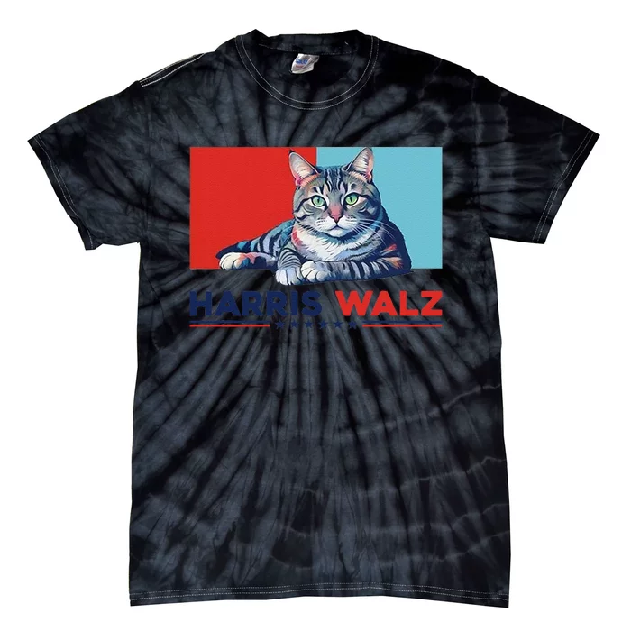 Harris Walz 2024 Funny Cat Election Kamala Harris Gift Tie-Dye T-Shirt