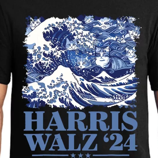 Harris Waltz 2024 Cute Wave Of Blue Cats For Kamala Harris Pajama Set