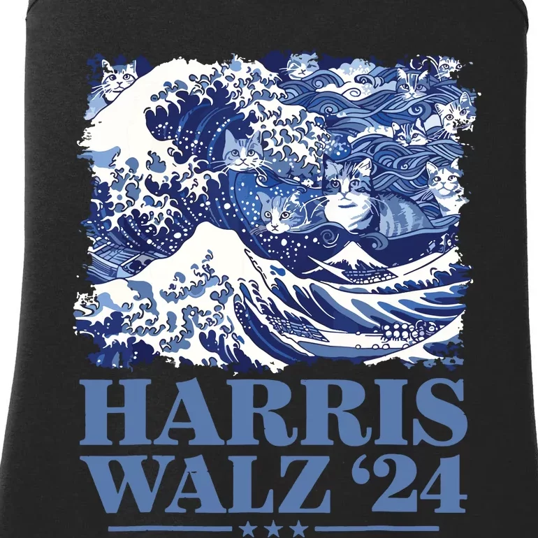 Harris Waltz 2024 Cute Wave Of Blue Cats For Kamala Harris Ladies Essential Tank