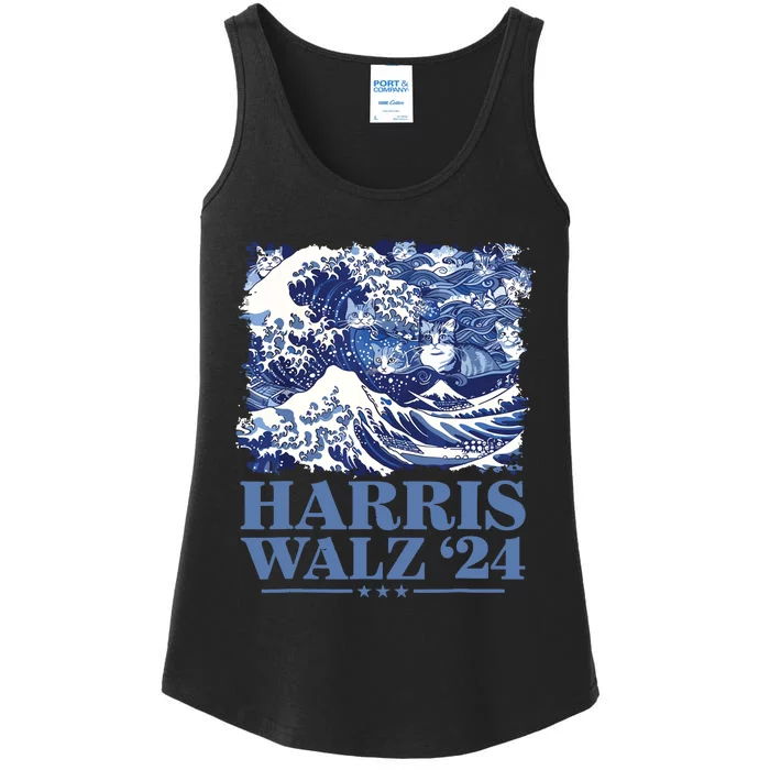 Harris Waltz 2024 Cute Wave Of Blue Cats For Kamala Harris Ladies Essential Tank