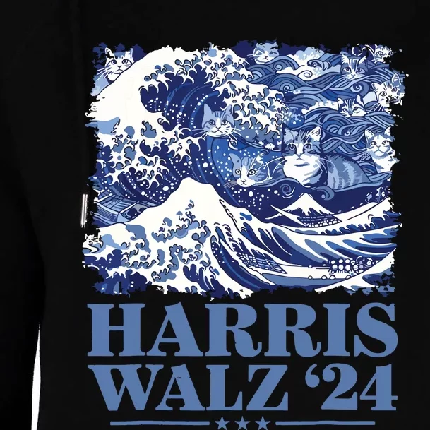 Harris Waltz 2024 Cute Wave Of Blue Cats For Kamala Harris Womens Funnel Neck Pullover Hood