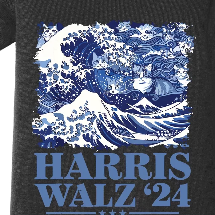 Harris Waltz 2024 Cute Wave Of Blue Cats For Kamala Harris Baby Bodysuit