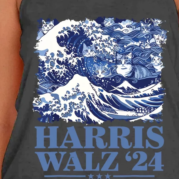 Harris Waltz 2024 Cute Wave Of Blue Cats For Kamala Harris Women's Knotted Racerback Tank