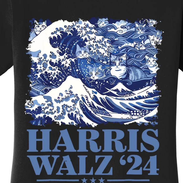 Harris Waltz 2024 Cute Wave Of Blue Cats For Kamala Harris Women's T-Shirt