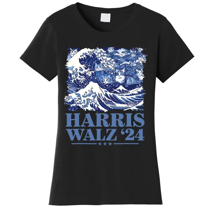 Harris Waltz 2024 Cute Wave Of Blue Cats For Kamala Harris Women's T-Shirt