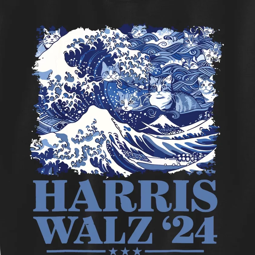 Harris Waltz 2024 Cute Wave Of Blue Cats For Kamala Harris Kids Sweatshirt