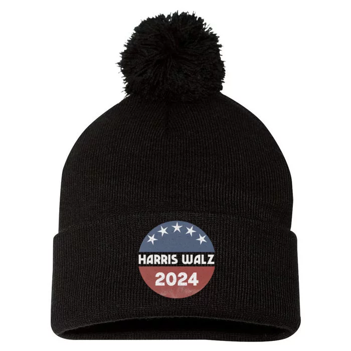 Harris Walz 2024 Kamala Harris 2024 Tim Walz 2024 Usa Flag Pom Pom 12in Knit Beanie