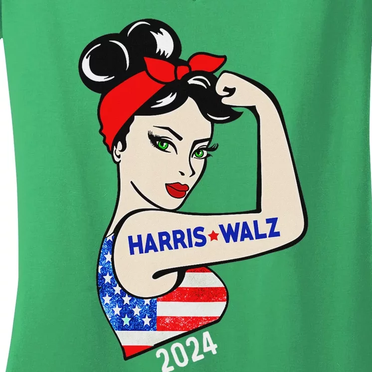 Harris Waltz 2024 Election Kamala Harris Tim Waltz 24 Women's V-Neck T-Shirt