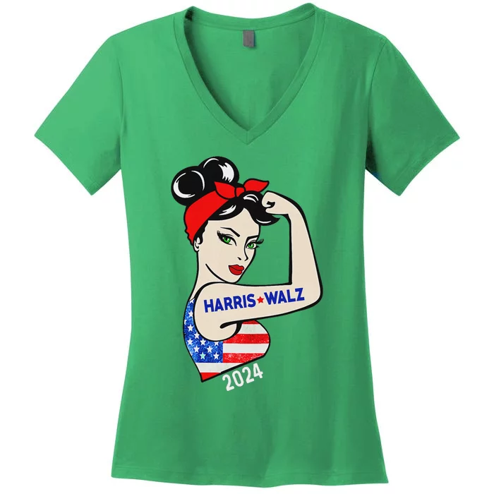 Harris Waltz 2024 Election Kamala Harris Tim Waltz 24 Women's V-Neck T-Shirt