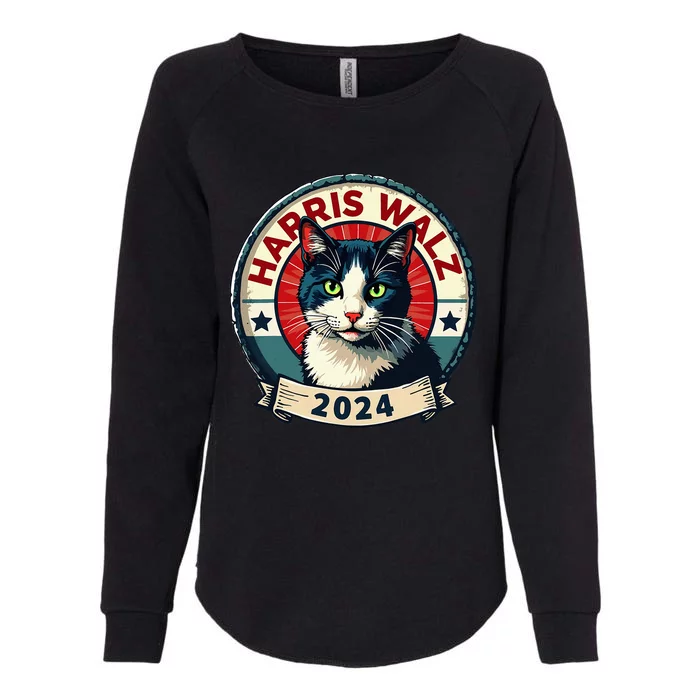 Harris Walz 2024 Funny Cat Election Kamala Harris Tim Waltz Womens California Wash Sweatshirt