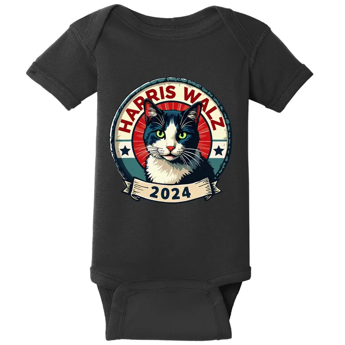 Harris Walz 2024 Funny Cat Election Kamala Harris Tim Waltz Baby Bodysuit