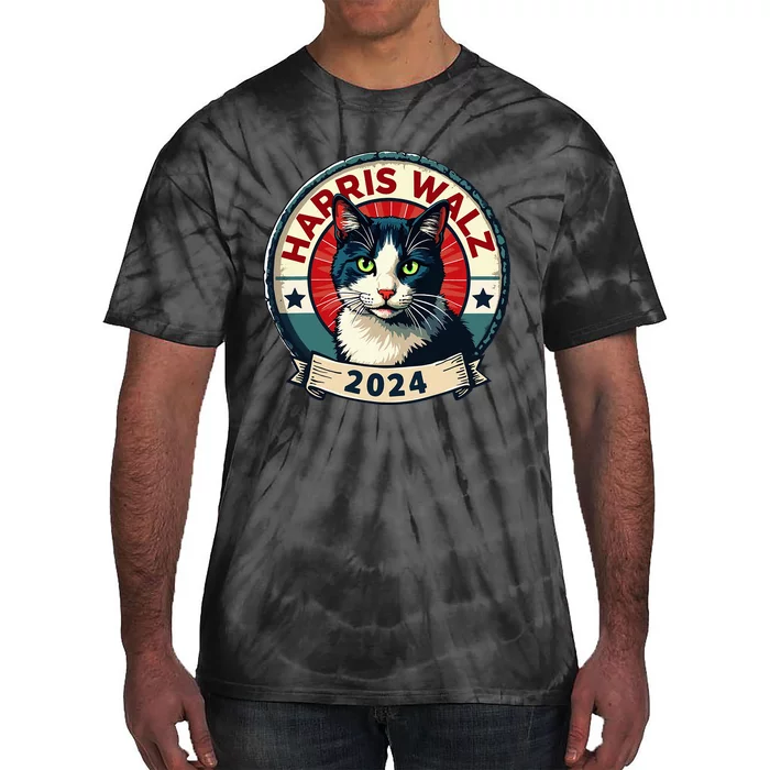 Harris Walz 2024 Funny Cat Election Kamala Harris Tim Waltz Tie-Dye T-Shirt