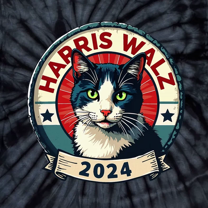 Harris Walz 2024 Funny Cat Election Kamala Harris Tim Waltz Tie-Dye T-Shirt