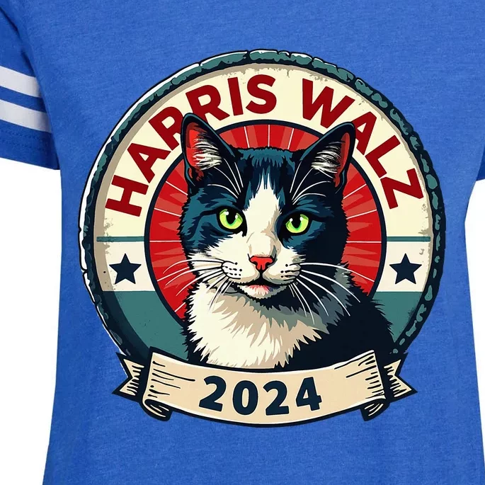 Harris Walz 2024 Funny Cat Election Kamala Harris Tim Waltz Enza Ladies Jersey Football T-Shirt