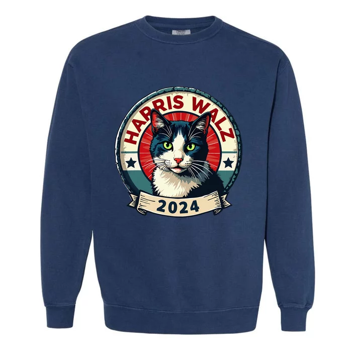 Harris Walz 2024 Funny Cat Election Kamala Harris Tim Waltz Garment-Dyed Sweatshirt