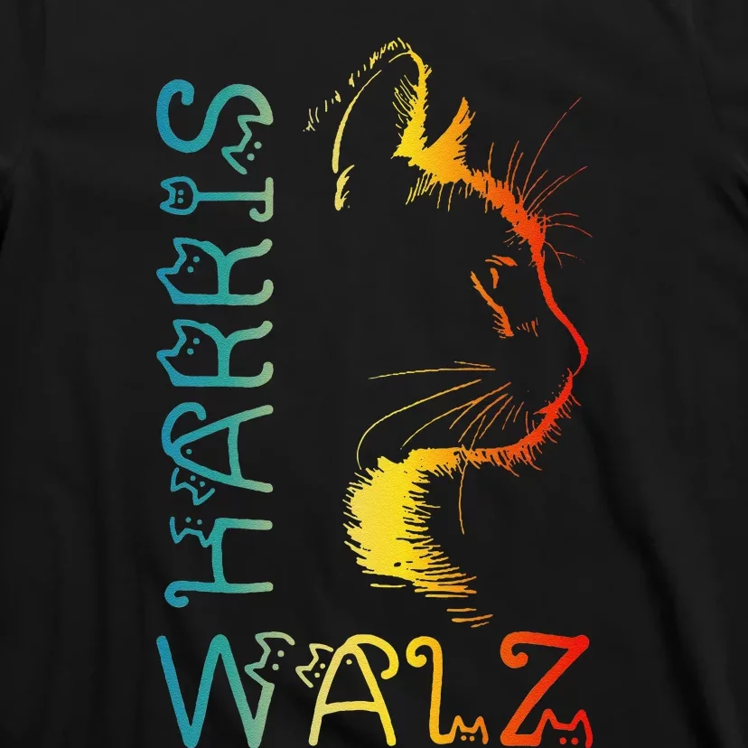 Harris Waltz 2024 Kamala Walz Cat Lettering Positive Funny Gift T-Shirt