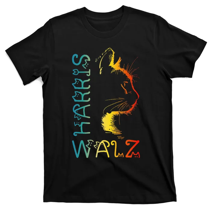 Harris Waltz 2024 Kamala Walz Cat Lettering Positive Funny Gift T-Shirt