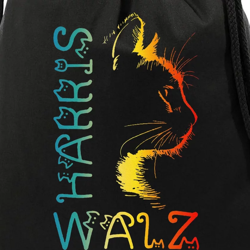 Harris Waltz 2024 Kamala Walz Cat Lettering Positive Funny Gift Drawstring Bag