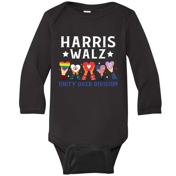 Harris Walz 2024 Unity Over Division Harris Walz 2024 Baby Long Sleeve Bodysuit