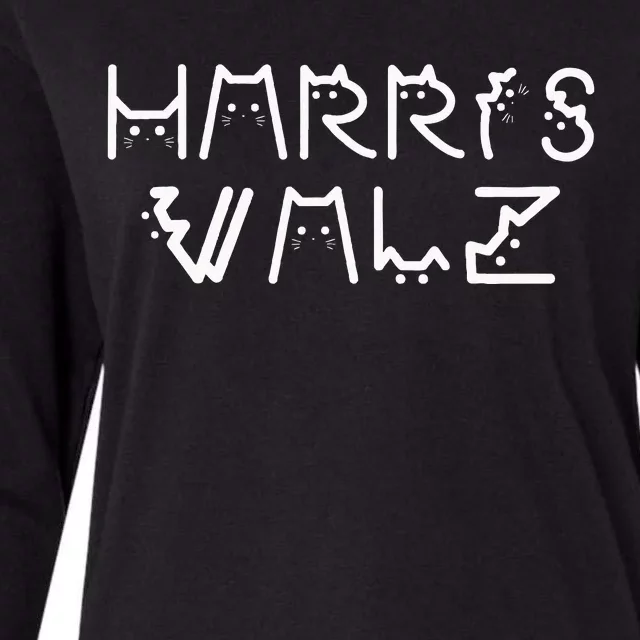 Harris Waltz 2024 Cat Lettering Positive Womens Cotton Relaxed Long Sleeve T-Shirt