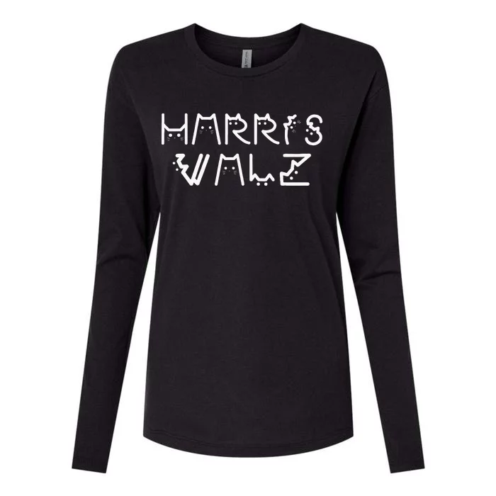 Harris Waltz 2024 Cat Lettering Positive Womens Cotton Relaxed Long Sleeve T-Shirt