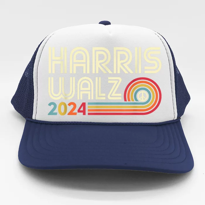 Harris Walz 2024 Fun Retro Style Peace Trucker Hat