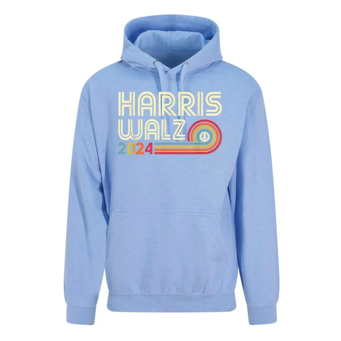 Harris Walz 2024 Fun Retro Style Peace Unisex Surf Hoodie