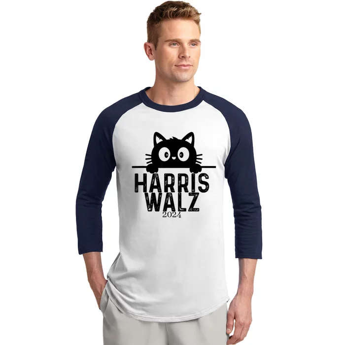 Harris Waltz 2024 Funny Cat Baseball Sleeve Shirt