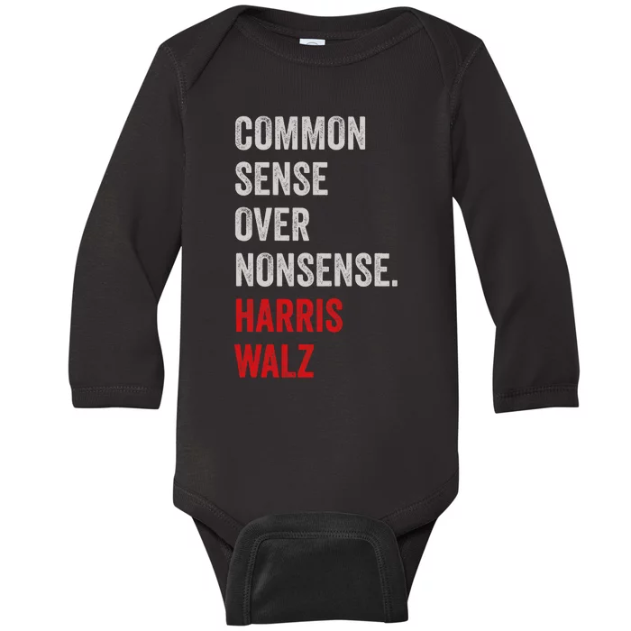 Harris Walz 2024 Common Sense Over Nonsense Baby Long Sleeve Bodysuit