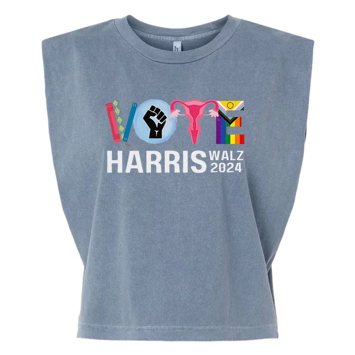 Harris Walz 24 Vote Books Reproductive Rights Lgbt Election Gift Garment-Dyed Women's Muscle Tee