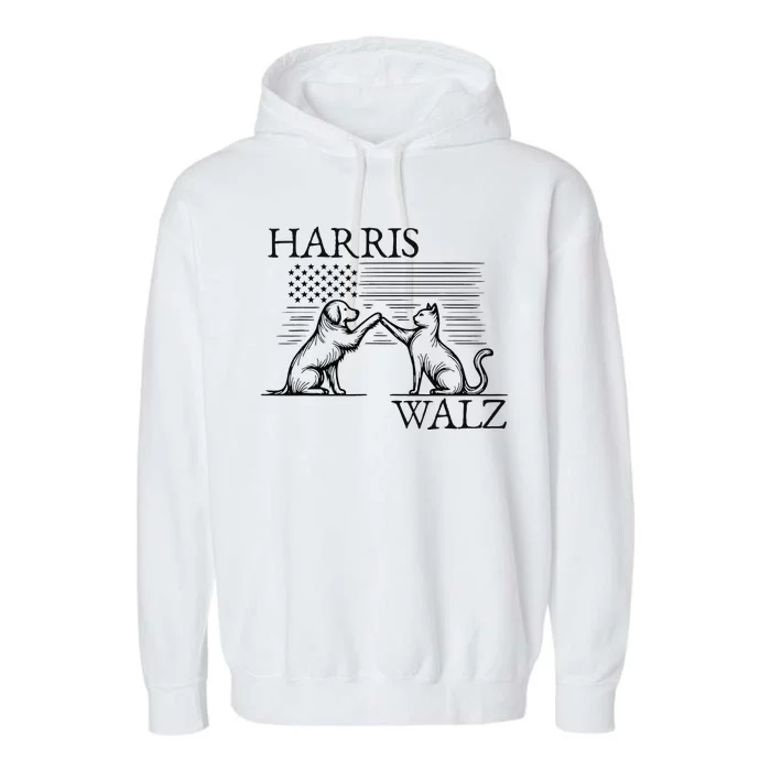 Harris Walz 2024 President American Flag Kamala Harris Waltz Gift Garment-Dyed Fleece Hoodie