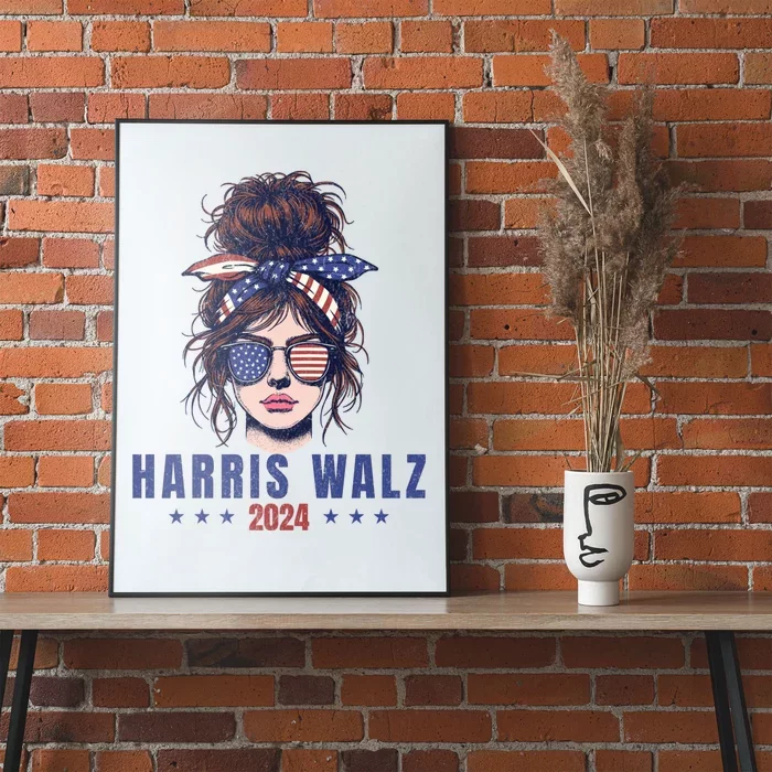 Harris Walz 2024 American Flag Messy Bun Poster