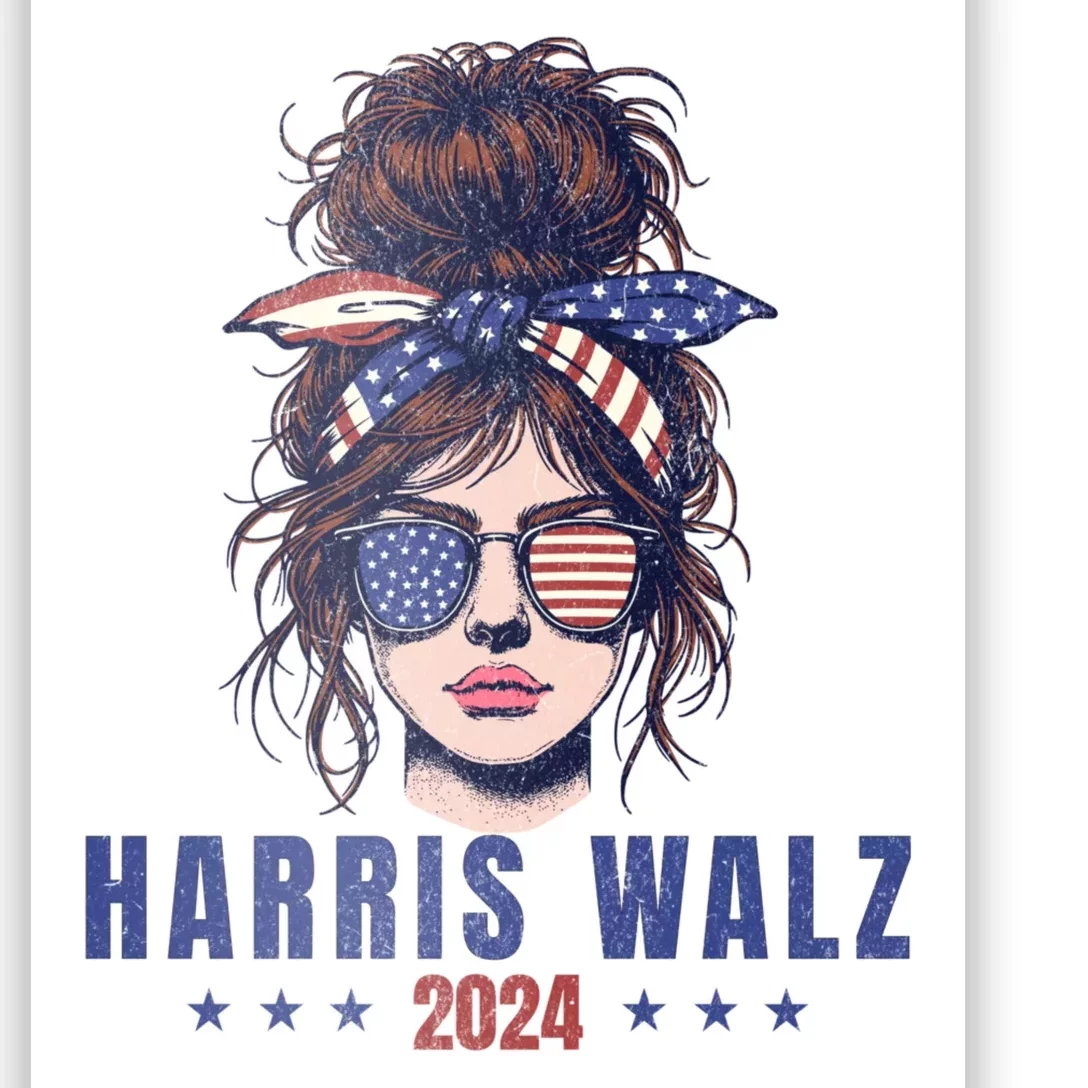 Harris Walz 2024 American Flag Messy Bun Poster