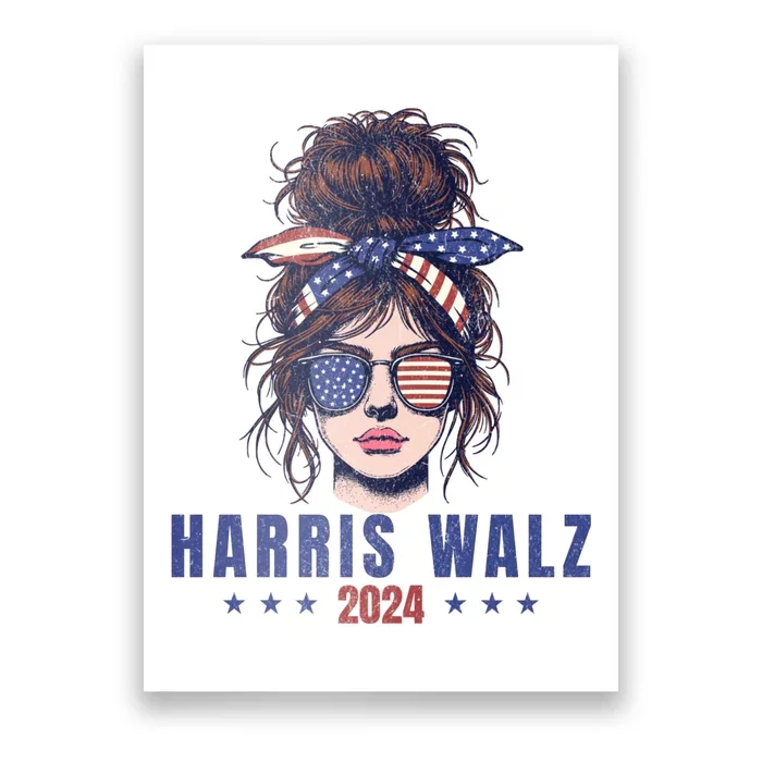 Harris Walz 2024 American Flag Messy Bun Poster