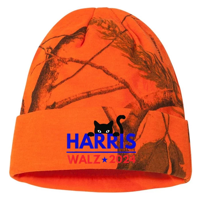 Harris Walz 2024 Funny Cat Election Kamala Harris Tim Waltz Gift Kati - 12in Camo Beanie