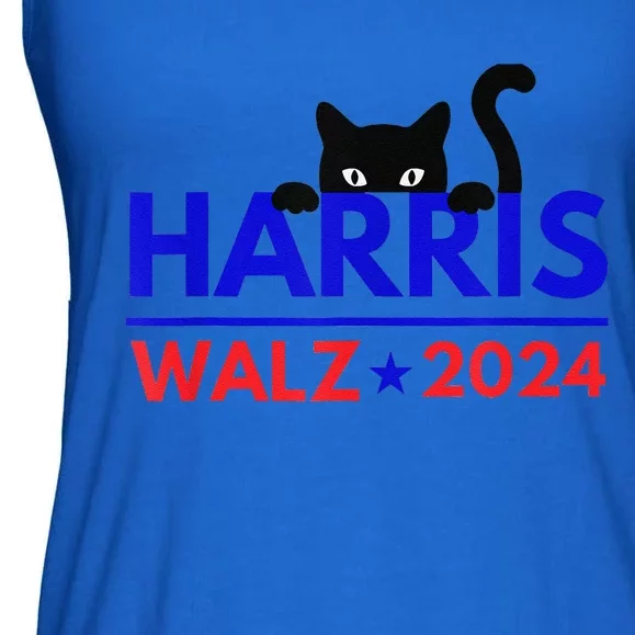 Harris Walz 2024 Funny Cat Election Kamala Harris Tim Waltz Gift Ladies Essential Flowy Tank