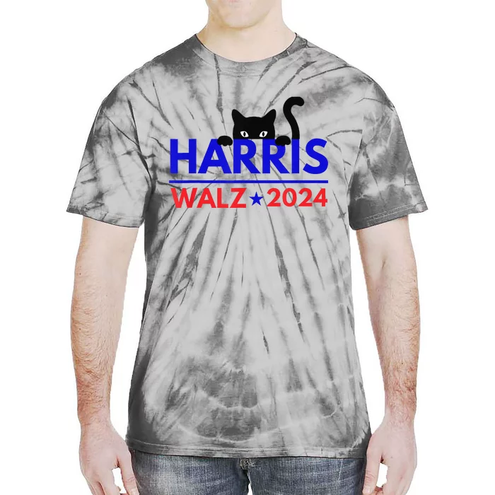 Harris Walz 2024 Funny Cat Election Kamala Harris Tim Waltz Gift Tie-Dye T-Shirt