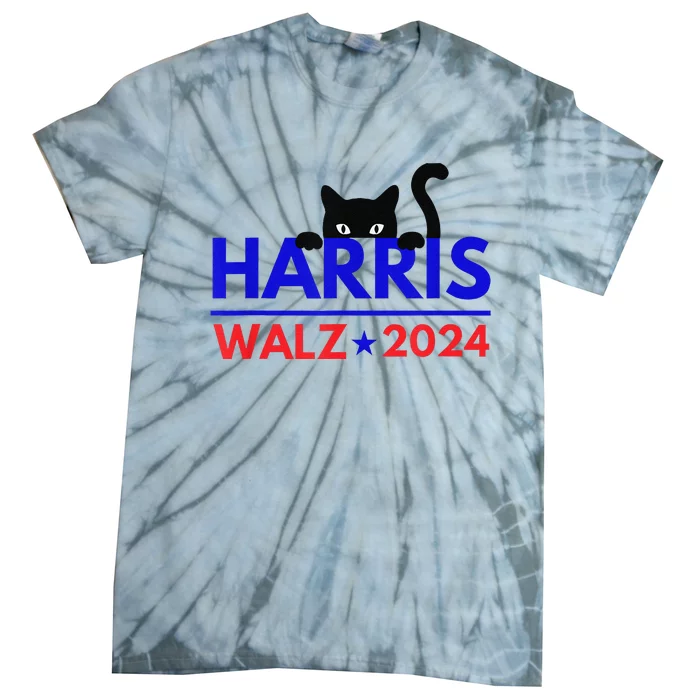 Harris Walz 2024 Funny Cat Election Kamala Harris Tim Waltz Gift Tie-Dye T-Shirt