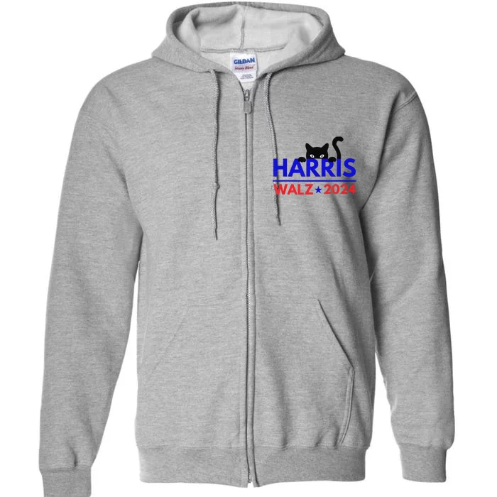 Harris Walz 2024 Funny Cat Election Kamala Harris Tim Waltz Gift Full Zip Hoodie